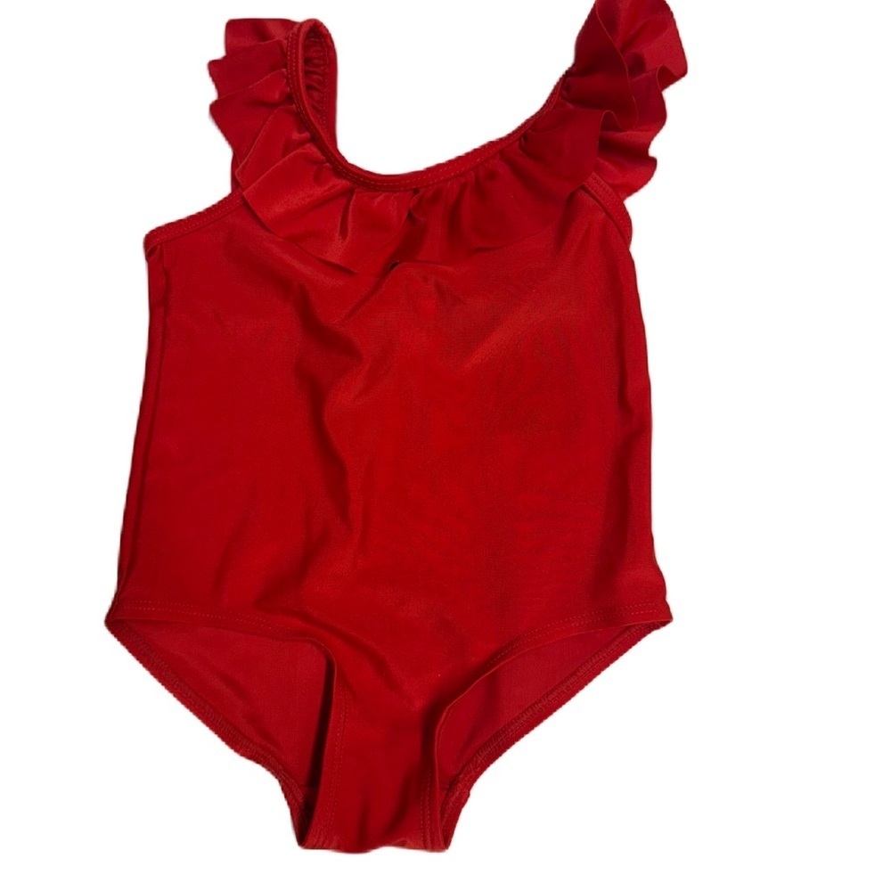 Baby Girl 12 m Black and White Striped, Red Ruffle & Blue Ribbon Swim One Piece - Picture 6 of 10